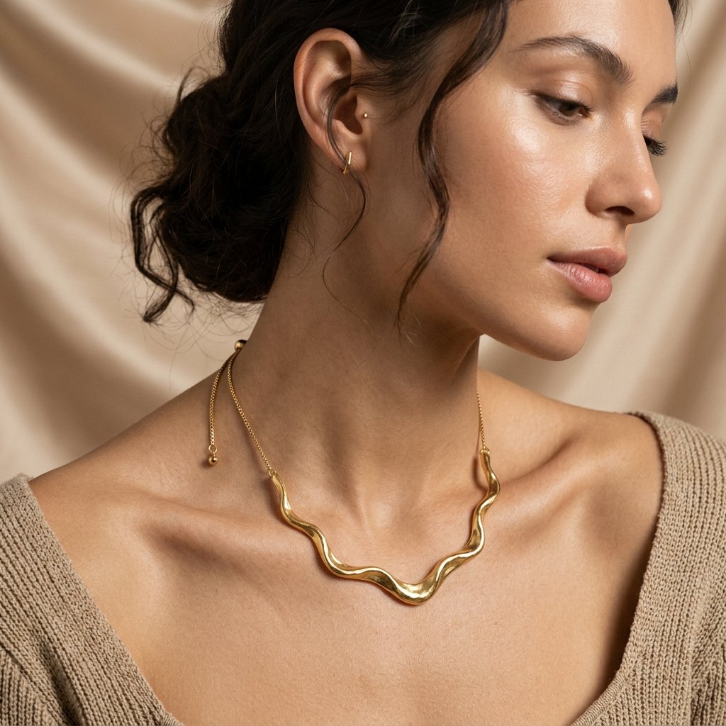 Detailaufnahme der getragenen Wavy Kette im Tageslicht